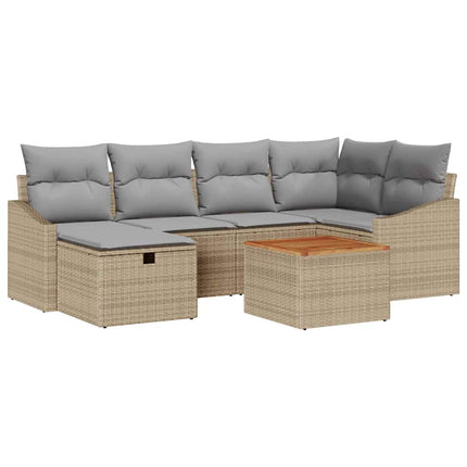Trädgårdsoffset 7 st Beige Poly rattan
