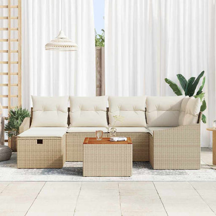 Trädgårdsoffset med kudde med lagring 7 pcs Beige Poly rattan