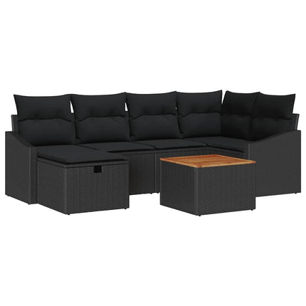 Trädgårdsoffset med kudde med lagring 7 pcs Svart Poly rattan