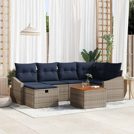Trädgårdsoffset med kudde med lagring 7 pcs Grå Poly rattan