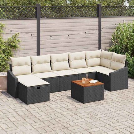 Trädgårdsoffset med kudde med lagring 8 pcs Svart Poly rattan