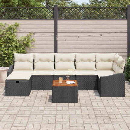 Trädgårdsoffset med kudde med lagring 8 pcs Svart Poly rattan