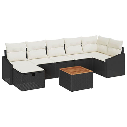 Trädgårdsoffset med kudde med lagring 8 pcs Svart Poly rattan