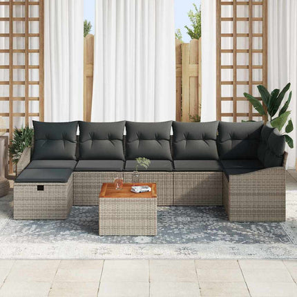 Trädgårdsoffset med kudde med lagring 8 pcs Grå Poly rattan