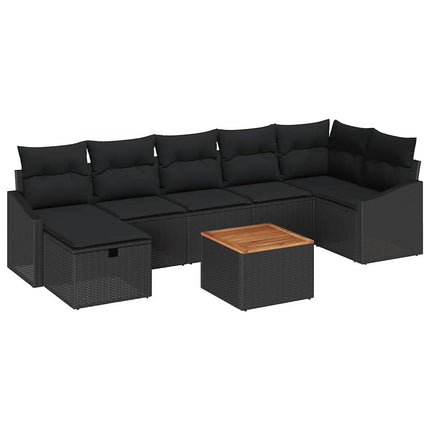 Trädgårdsoffset med kudde med lagring 8 pcs Svart Poly rattan