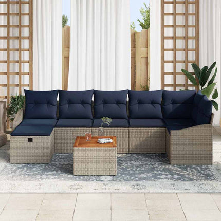 Trädgårdsoffset med kudde med lagring 8 pcs Grå Poly rattan
