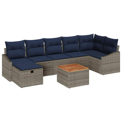 Trädgårdsoffset med kudde med lagring 8 pcs Grå Poly rattan