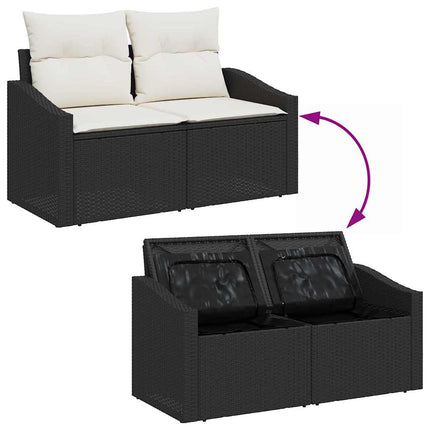 Trädgårdsoffset med kudde med lagring 9 pcs Svart Poly rattan