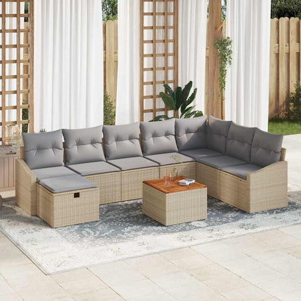 Trädgårdsoffset 9 st Beige Poly rattan