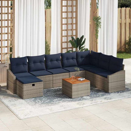 Trädgårdsoffset med kudde med lagring 9 pcs Grå Poly rattan