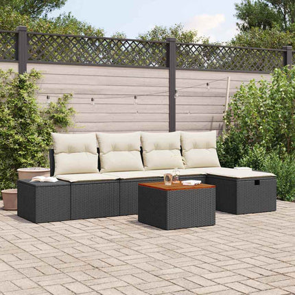 Trädgårdsoffset med kudde med lagring 6 pcs Svart Poly rattan