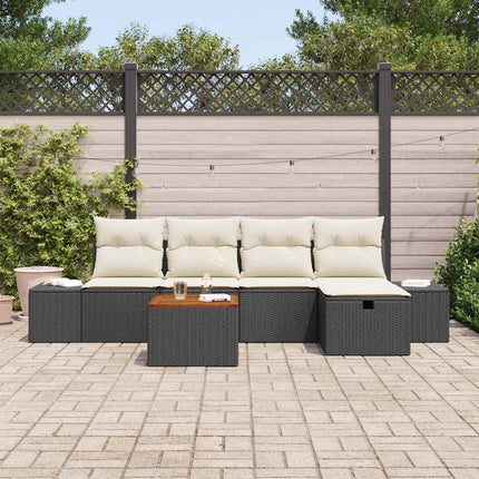 Trädgårdsoffset med kudde med lagring 6 pcs Svart Poly rattan