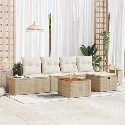 Trädgårdsoffset med kudde med lagring 6 pcs Beige Poly rattan