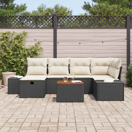 Trädgårdsoffset med kudde med lagring 7 pcs Svart Poly rattan