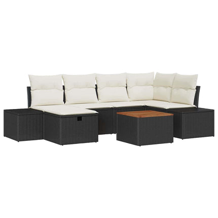 Trädgårdsoffset med kudde med lagring 7 pcs Svart Poly rattan