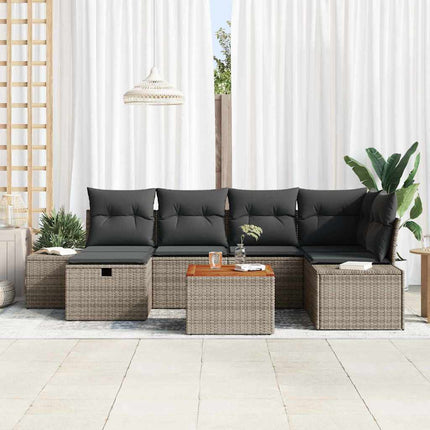 Trädgårdsoffset med kudde med lagring 7 pcs Grå Poly rattan