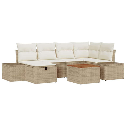Trädgårdsoffset med kudde med lagring 7 pcs Beige Poly rattan