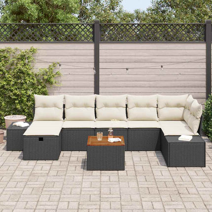 Trädgårdsoffset med kudde med lagring 8 pcs Svart Poly rattan