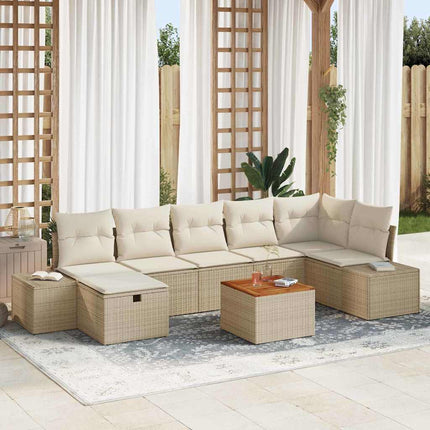 Trädgårdsoffset med kudde med lagring 8 pcs Beige Poly rattan