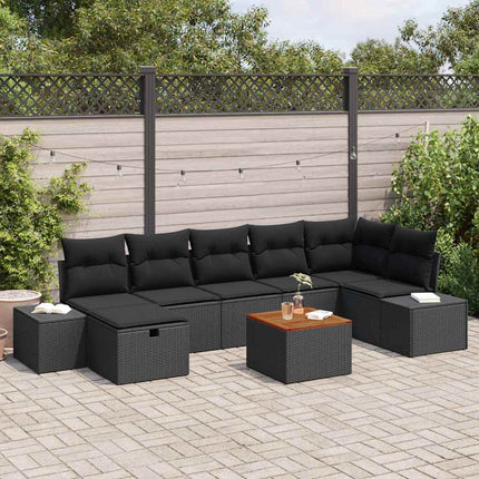 Trädgårdsoffset med kudde med lagring 8 pcs Svart Poly rattan