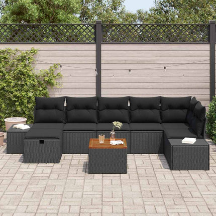 Trädgårdsoffset med kudde med lagring 8 pcs Svart Poly rattan