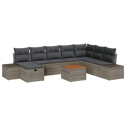 Trädgårdsoffset med kudde med lagring 9 pcs Grå Poly rattan