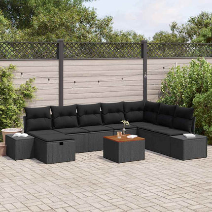 Trädgårdsoffset med kudde med lagring 9 pcs Svart Poly rattan