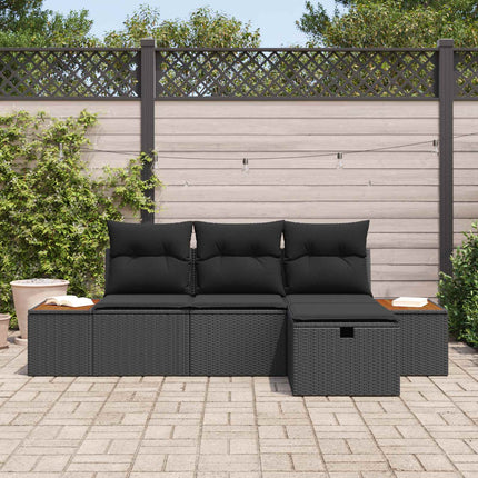Trädgårdsoffset med kudde med lagring 4 pcs Svart konstrotting