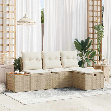 Trädgårdsoffset med kudde med lagring 4 pcs Beige konstrotting