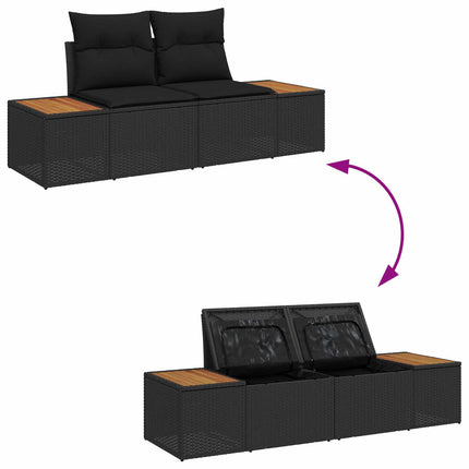 Trädgårdsoffset med kudde 5 pcs Svart Poly rattan