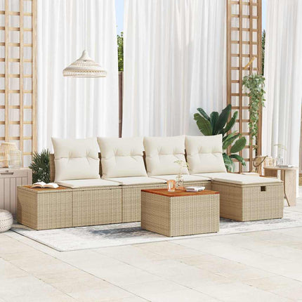 Trädgårdsoffset med kudde 6 pcs Beige Poly rattan