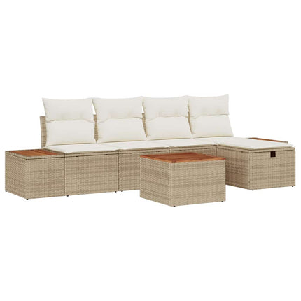 Trädgårdsoffset med kudde 6 pcs Beige Poly rattan