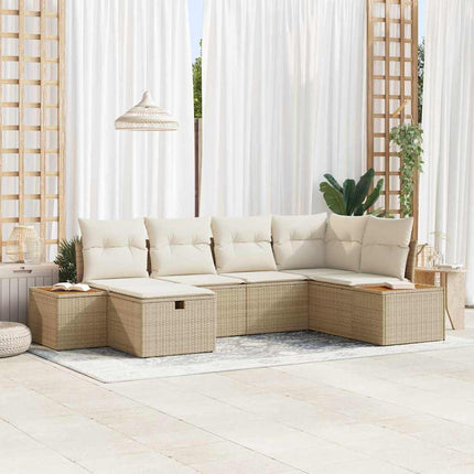 Trädgårdsoffset med kudde 6 pcs Beige Poly rattan