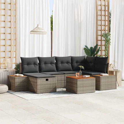 Trädgårdsoffset med kudde 7 pcs Grå 55 x 62 x 69 cm Poly rattan