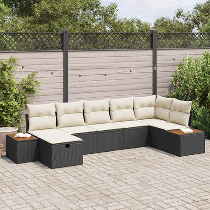 Trädgårdsoffset med kudde 7 pcs Svart Poly rattan