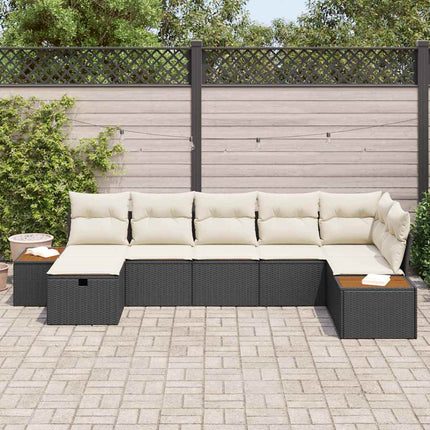 Trädgårdsoffset med kudde 7 pcs Svart Poly rattan