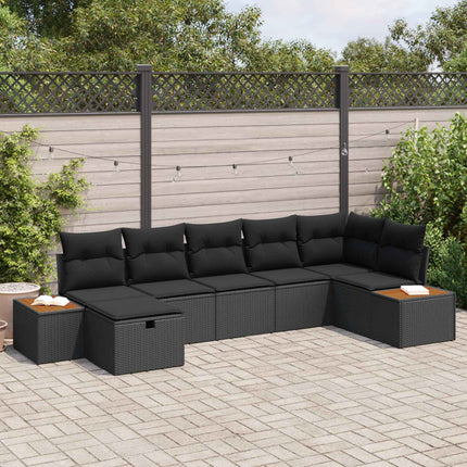 Trädgårdsoffset med kudde 7 pcs Svart Poly rattan