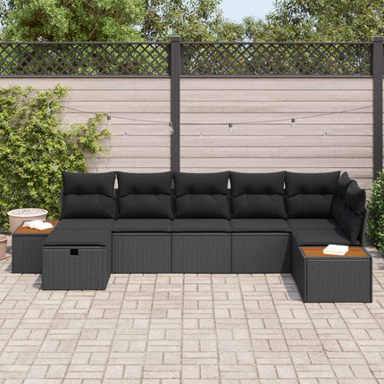 Trädgårdsoffset med kudde 7 pcs Svart Poly rattan