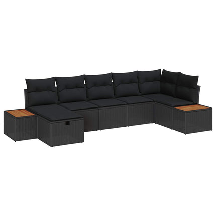 Trädgårdsoffset med kudde 7 pcs Svart Poly rattan
