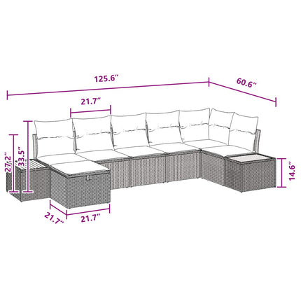 Trädgårdsoffset med kudde 7 pcs Svart Poly rattan