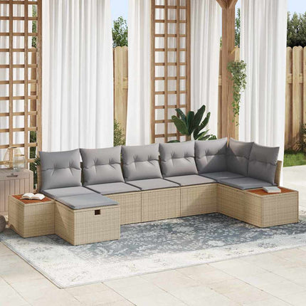Trädgårdsoffset med kudde 7 pcs Beige Poly rattan