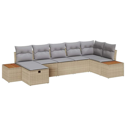 Trädgårdsoffset med kudde 7 pcs Beige Poly rattan