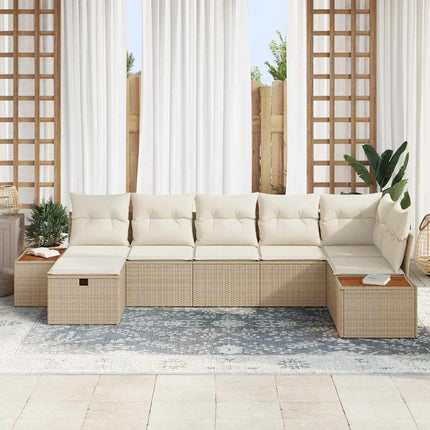 Trädgårdsoffset med kudde 7 pcs Beige Poly rattan