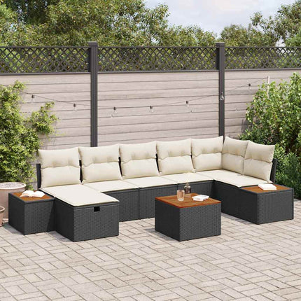 Trädgårdsoffset med kudde 8 pcs Svart Poly rattan
