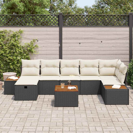 Trädgårdsoffset med kudde 8 pcs Svart Poly rattan