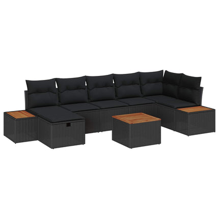 Trädgårdsoffset med kudde 8 pcs Svart Poly rattan