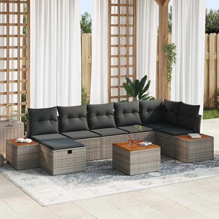 Trädgårdsoffset med kudde 8 pcs Grå Poly rattan