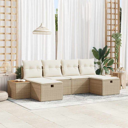 Trädgårdsoffset med kudde 6 pcs Beige Poly rattan