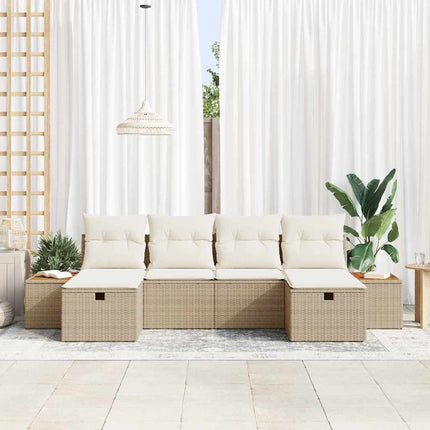 Trädgårdsoffset med kudde 6 pcs Beige Poly rattan