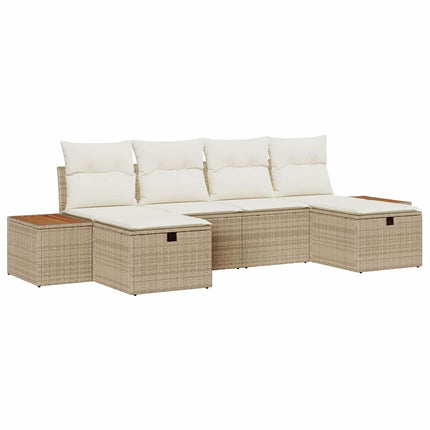 Trädgårdsoffset med kudde 6 pcs Beige Poly rattan